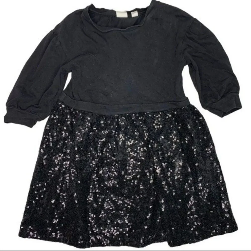 Gap Kids XS 4-5 black long sleeve sequin sparkle sweater dress